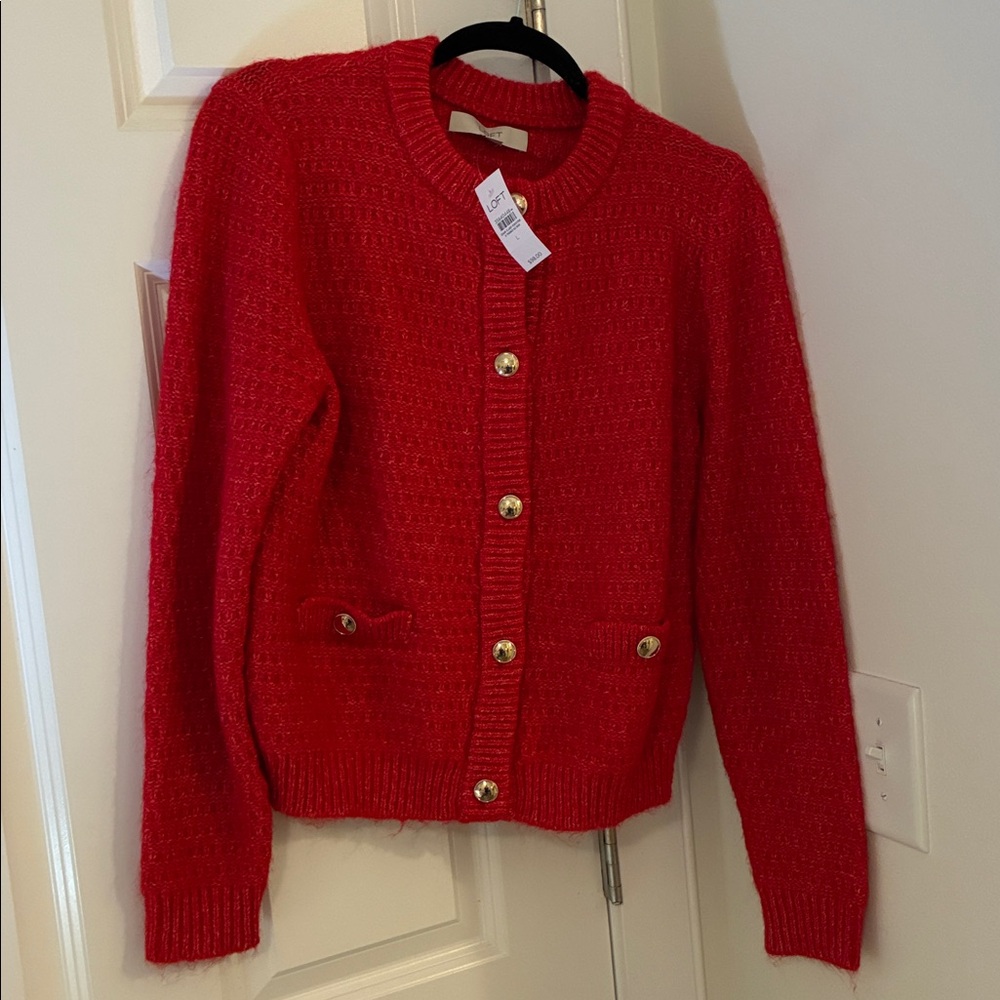 ❤️NEW! LOFT Red Lady Sweater Cardigan Large